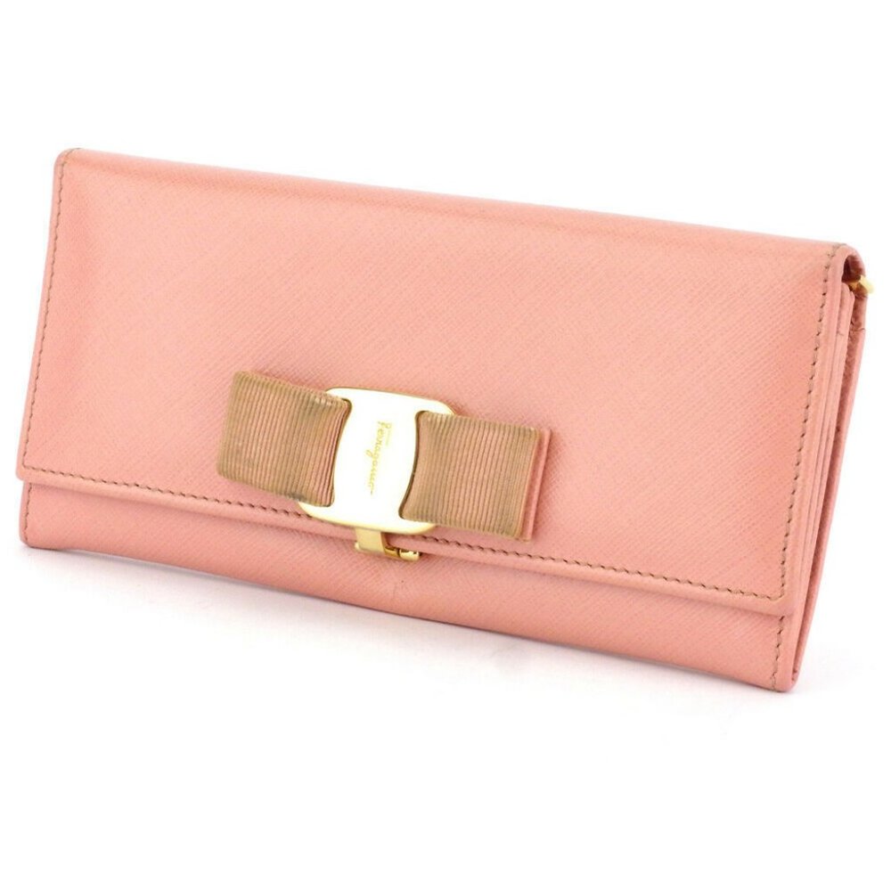 Salvatore Ferragamo Purse Vala ribbon pink leather Auth used D2250